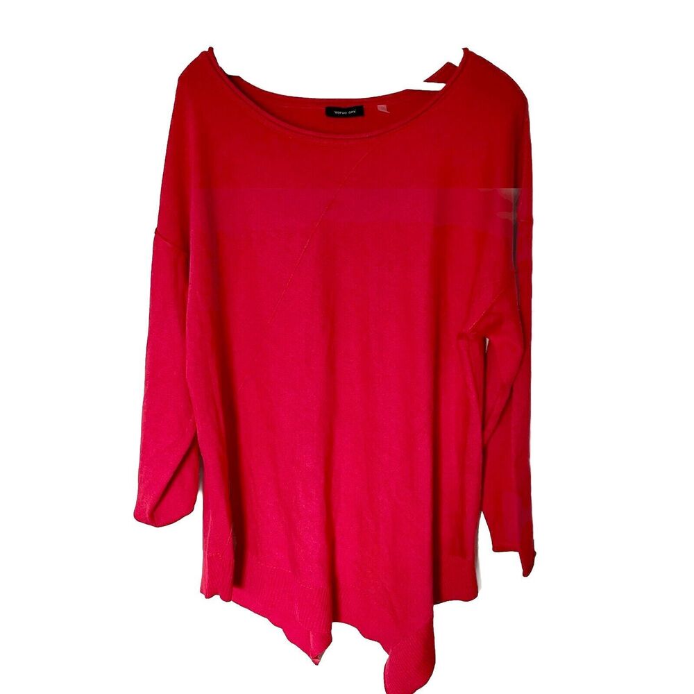 Verve Ami Womens Asymmetrical Sweater Plus Size 1X Hot Pink Red Long Sleeve